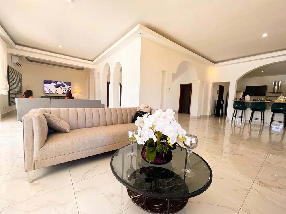 Modern living room in the villa at Playa Palmera Beach Resort