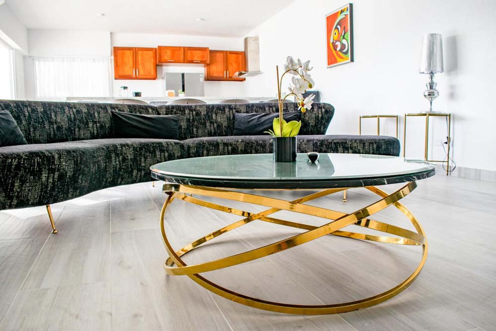 Modern furniture in the living room of the villa at Playa Palmera Beach Resort